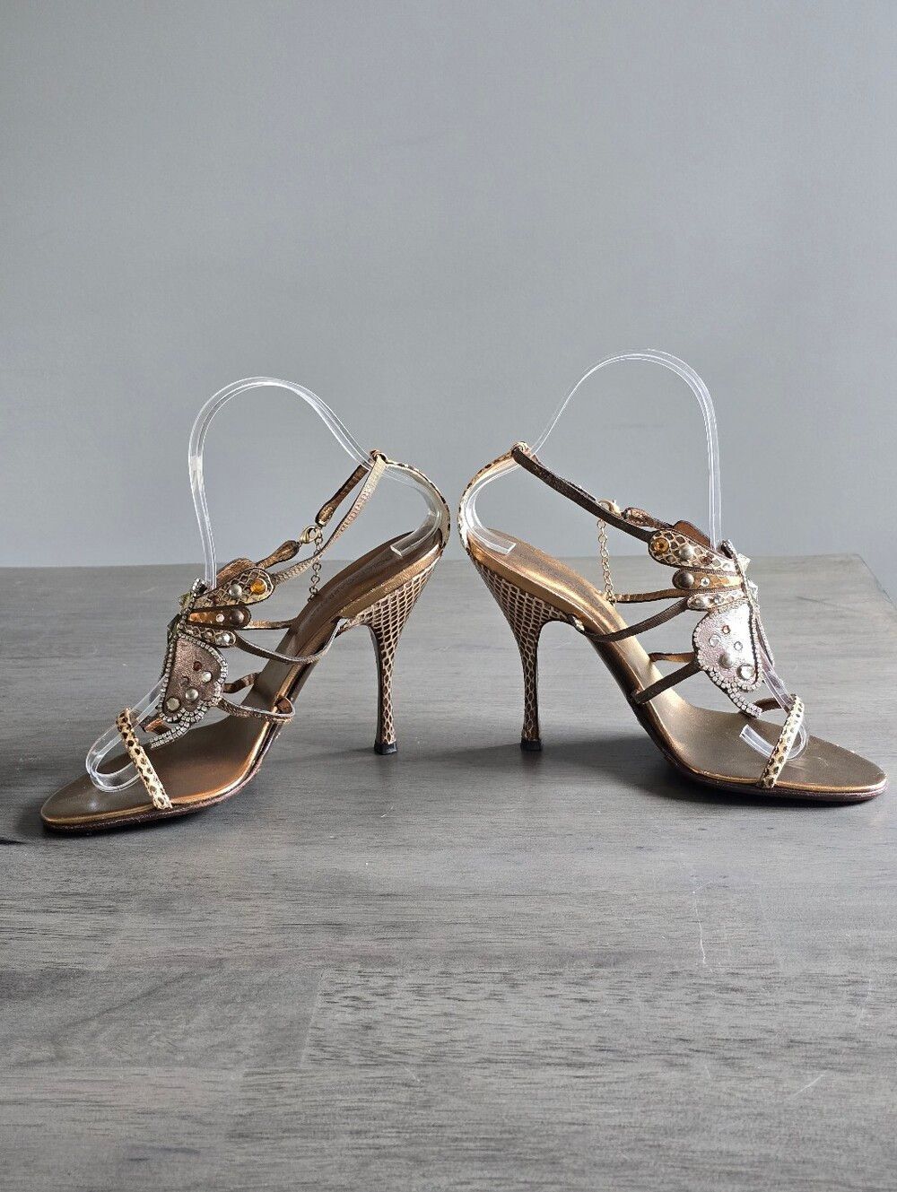 Dolce & Gabanna Crystal Butterfly Snakeskin Leather Heels Size 37/US 7 - Picture 7 of 11